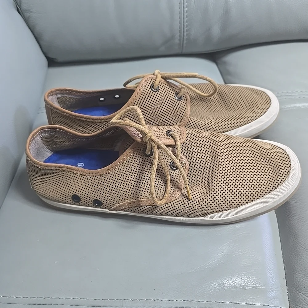J & M Est 1850 Johnston & Murphy Size 9 Casual Boat Shoe Mesh Tan Brown‎ Leather